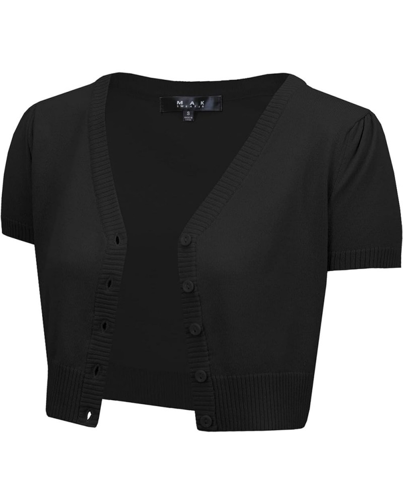 Women's Cropped Bolero Cardigan – Short Sleeve V-Neck Basic Classic Casual Button Down Knit Soft Sweater Top (S-4XL) Black $1...