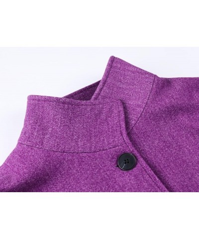 Women's Casual Thicken Wool Blend Stand Collar Single Breasted Pea Coat Purple $30.79 Coats