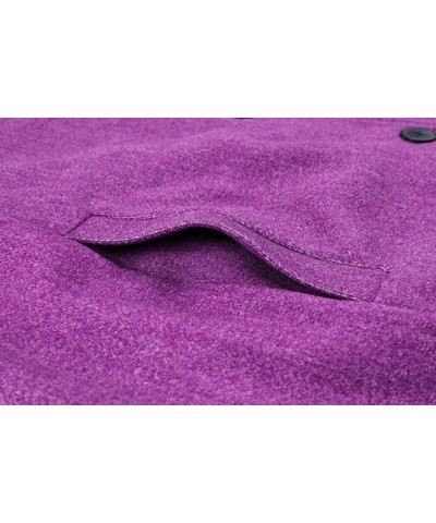 Women's Casual Thicken Wool Blend Stand Collar Single Breasted Pea Coat Purple $30.79 Coats