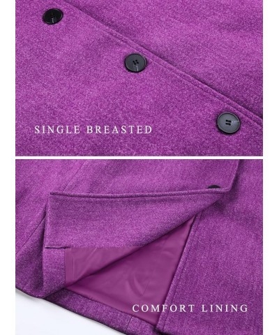 Women's Casual Thicken Wool Blend Stand Collar Single Breasted Pea Coat Purple $30.79 Coats