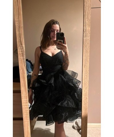 Glitter Tulle Spaghetti Straps Short Prom Dresses for Teens Tiered Homecoming Dresses 2024 V-Neck Mini Cocktail Dress Silver ...