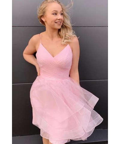 Glitter Tulle Spaghetti Straps Short Prom Dresses for Teens Tiered Homecoming Dresses 2024 V-Neck Mini Cocktail Dress Silver ...