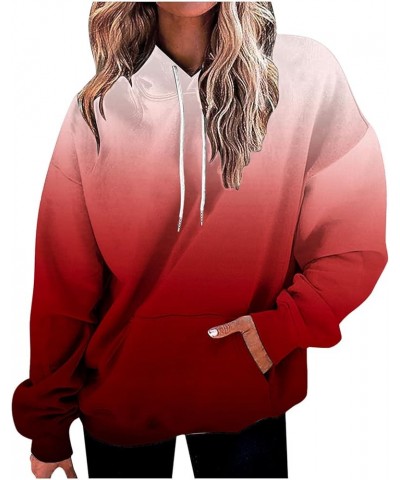 Women Oversized Hooded Sweatshirts Plus Size Long Sleeve Casual Hoodies Drawstring Gradient Y2K Baggy Cute Hoodie 7 Red $9.85...