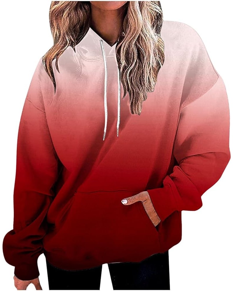 Women Oversized Hooded Sweatshirts Plus Size Long Sleeve Casual Hoodies Drawstring Gradient Y2K Baggy Cute Hoodie 7 Red $9.85...