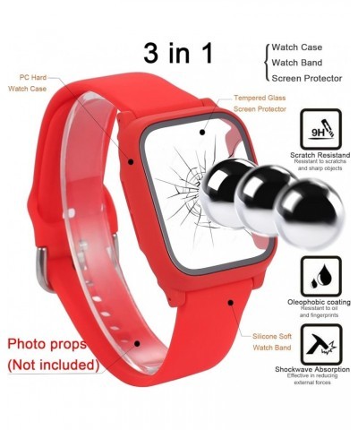 3 in 1 for apple watch band with case,Silicone Soft Wrist Straps with PC Hard Cover Bumper Built in Tempered Glass Screen Pro...