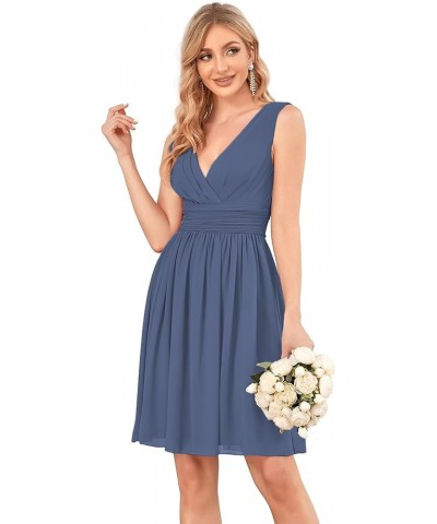 Women's Sleeveless Knee-Length V Neck Ruched Chiffon Formal Party Dress 3989 Stormy $29.60 Dresses