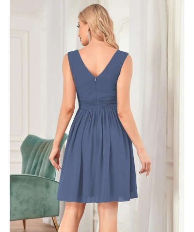 Women's Sleeveless Knee-Length V Neck Ruched Chiffon Formal Party Dress 3989 Stormy $29.60 Dresses