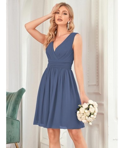 Women's Sleeveless Knee-Length V Neck Ruched Chiffon Formal Party Dress 3989 Stormy $29.60 Dresses