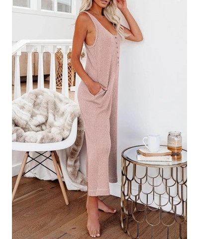 Women's Casual Sleeveless Front Button Loose Jumpsuits Stretchy Long Pants Romper with Pockets B Pink 1 $16.58 Jumpsuits