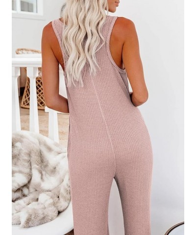 Women's Casual Sleeveless Front Button Loose Jumpsuits Stretchy Long Pants Romper with Pockets B Pink 1 $16.58 Jumpsuits