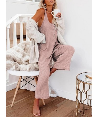 Women's Casual Sleeveless Front Button Loose Jumpsuits Stretchy Long Pants Romper with Pockets B Pink 1 $16.58 Jumpsuits