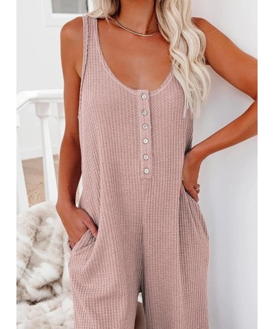 Women's Casual Sleeveless Front Button Loose Jumpsuits Stretchy Long Pants Romper with Pockets B Pink 1 $16.58 Jumpsuits