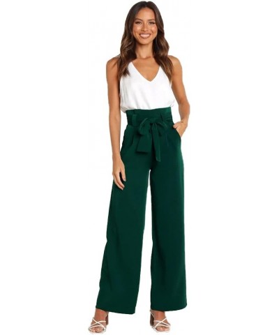 Women's Casual High Waist Belted Wide Leg Pants with Pocket Bow-Knot Self Tie Work Pants Long Palazzo Pants Trousers Green $1...