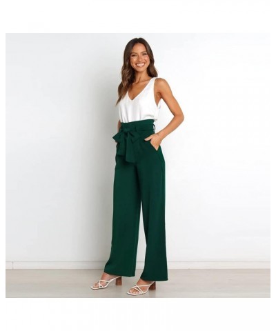 Women's Casual High Waist Belted Wide Leg Pants with Pocket Bow-Knot Self Tie Work Pants Long Palazzo Pants Trousers Green $1...