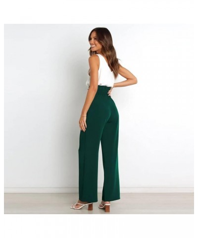 Women's Casual High Waist Belted Wide Leg Pants with Pocket Bow-Knot Self Tie Work Pants Long Palazzo Pants Trousers Green $1...