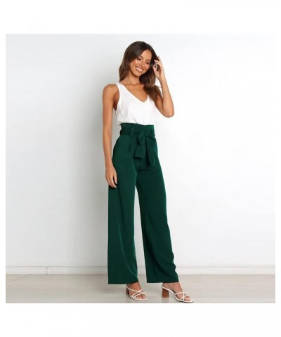 Women's Casual High Waist Belted Wide Leg Pants with Pocket Bow-Knot Self Tie Work Pants Long Palazzo Pants Trousers Green $1...