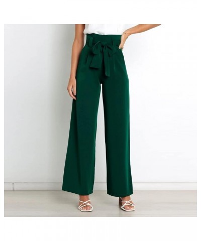 Women's Casual High Waist Belted Wide Leg Pants with Pocket Bow-Knot Self Tie Work Pants Long Palazzo Pants Trousers Green $1...