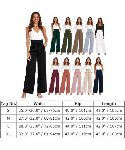 Women's Casual High Waist Belted Wide Leg Pants with Pocket Bow-Knot Self Tie Work Pants Long Palazzo Pants Trousers Green $1...