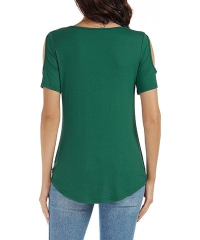 Womens Summer Cold Shoulder Tops Sexy Casual Short Sleeve Wrap V Neck T Shirts Cute Loose Fit Blouse Green $14.57 Blouses