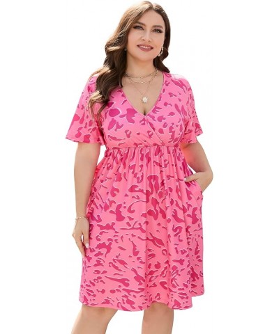 Plus Size Summer Dress Women's V Neck Short Sleeve A Line Flowy Midi Dresses Plus Size Floral Party Dress S-pink Flower $18.6...