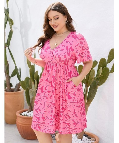 Plus Size Summer Dress Women's V Neck Short Sleeve A Line Flowy Midi Dresses Plus Size Floral Party Dress S-pink Flower $18.6...