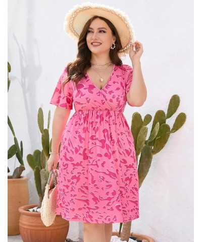 Plus Size Summer Dress Women's V Neck Short Sleeve A Line Flowy Midi Dresses Plus Size Floral Party Dress S-pink Flower $18.6...