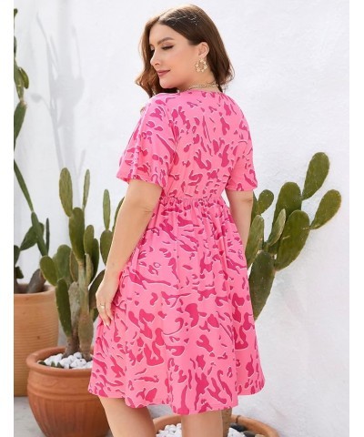 Plus Size Summer Dress Women's V Neck Short Sleeve A Line Flowy Midi Dresses Plus Size Floral Party Dress S-pink Flower $18.6...