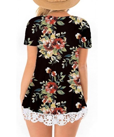 Plus-Size Tops Women Short Sleeve Tunics A-line Lace Tee Shirts XL-5XL Zb-floral $14.50 Tops