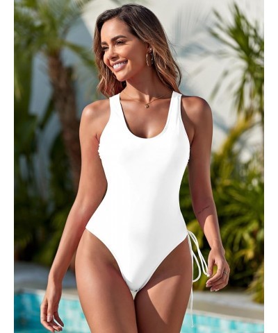 Women's One Piece Swimsuit High Leg Bathing Suit Cutout 1 Piece Swimsuit White $15.39 Swimsuits