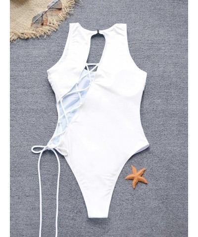 Women's One Piece Swimsuit High Leg Bathing Suit Cutout 1 Piece Swimsuit White $15.39 Swimsuits