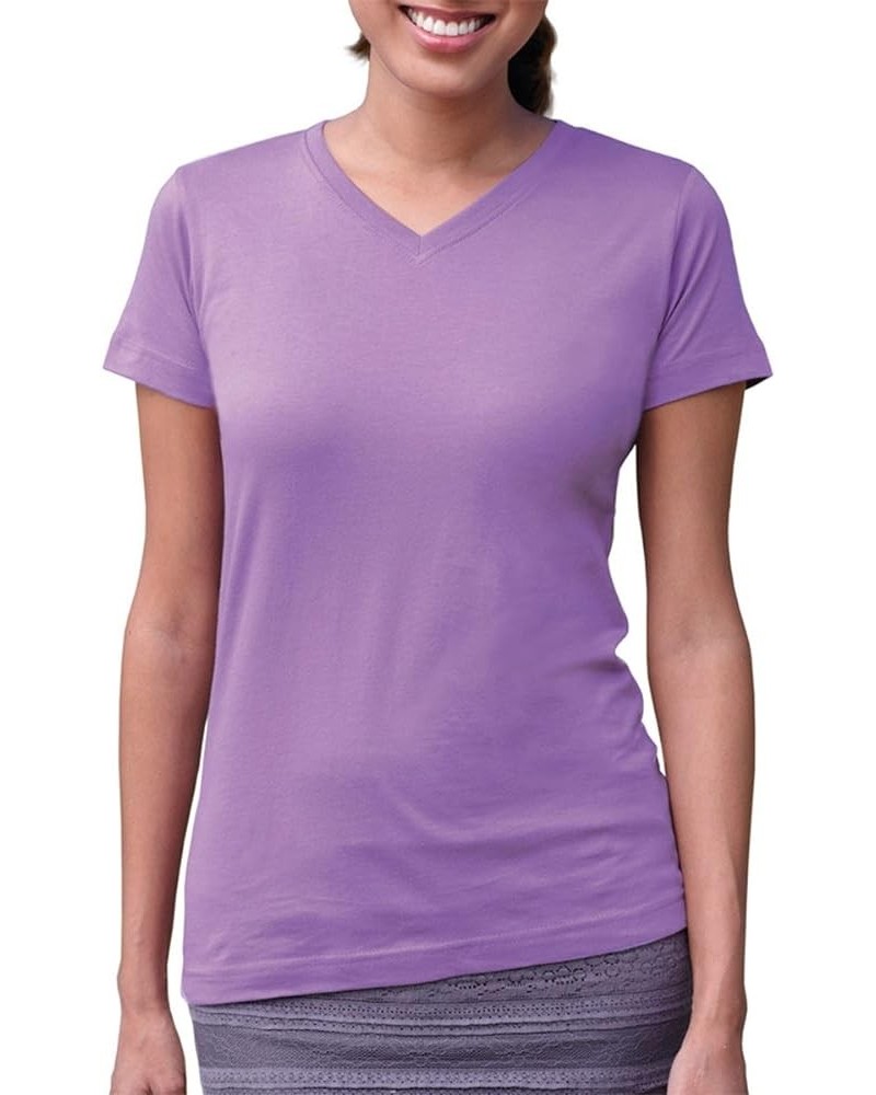 Women's Designer Longer Length Ribbed V-Neck Jersey T-Shirt Lavender $7.52 T-Shirts