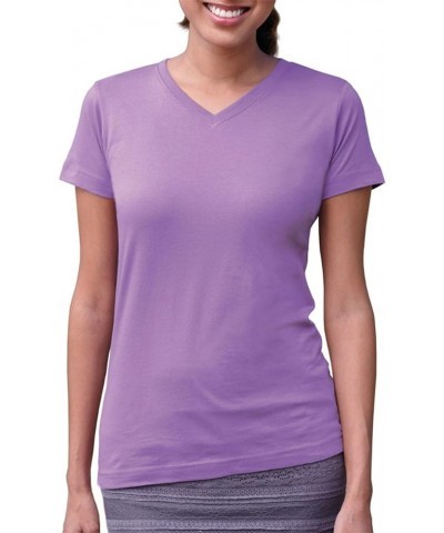 Women's Designer Longer Length Ribbed V-Neck Jersey T-Shirt Lavender $7.52 T-Shirts