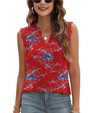 Women's V Neck Guipure Lace Tank Tops Sleeveless Dressy Blouses Summer Casual Solid/Floral Tunic Shirts B-red Floral $13.49 T...