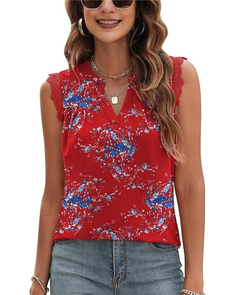 Women's V Neck Guipure Lace Tank Tops Sleeveless Dressy Blouses Summer Casual Solid/Floral Tunic Shirts B-red Floral $13.49 T...