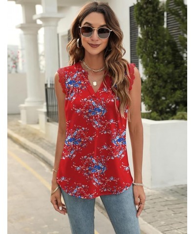 Women's V Neck Guipure Lace Tank Tops Sleeveless Dressy Blouses Summer Casual Solid/Floral Tunic Shirts B-red Floral $13.49 T...