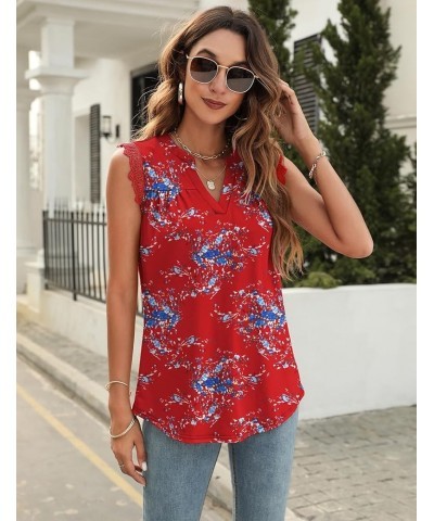 Women's V Neck Guipure Lace Tank Tops Sleeveless Dressy Blouses Summer Casual Solid/Floral Tunic Shirts B-red Floral $13.49 T...