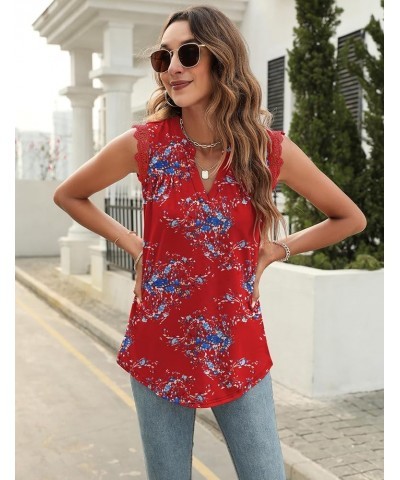 Women's V Neck Guipure Lace Tank Tops Sleeveless Dressy Blouses Summer Casual Solid/Floral Tunic Shirts B-red Floral $13.49 T...