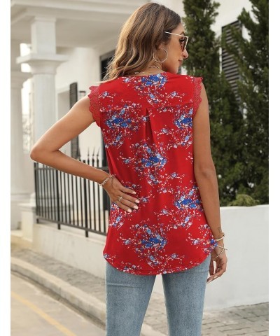 Women's V Neck Guipure Lace Tank Tops Sleeveless Dressy Blouses Summer Casual Solid/Floral Tunic Shirts B-red Floral $13.49 T...