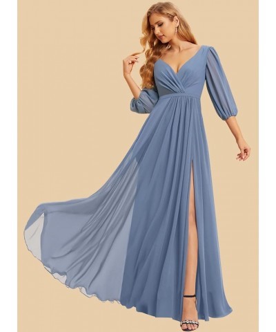 Chiffon Bridesmaid Dresses for Women with 3/4 Sleeves Long V Neck Formal Evening Dress with Slit CM137 Sage Green $36.91 Dresses