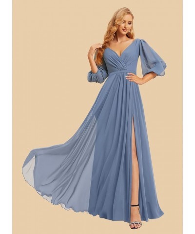 Chiffon Bridesmaid Dresses for Women with 3/4 Sleeves Long V Neck Formal Evening Dress with Slit CM137 Sage Green $36.91 Dresses