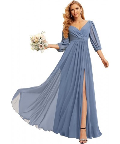 Chiffon Bridesmaid Dresses for Women with 3/4 Sleeves Long V Neck Formal Evening Dress with Slit CM137 Sage Green $36.91 Dresses