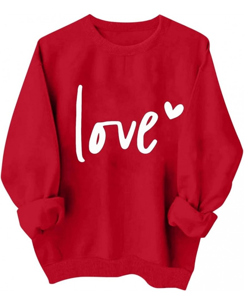 Valentines Shirts for Women 2024 Heart Sweater Pullover Love Print Long Sleeve Casual Sweatshirt Loose Valentines Day Outfit ...