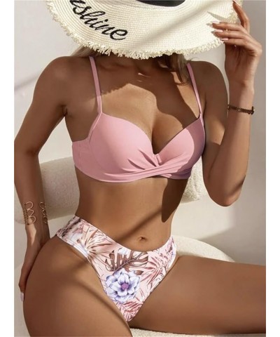 Women's 3 Piece Swimsuits Tropical Push Up Bikini Sets Beach Long Sleeve Bathing Suits with Kimono Cover Up Pink $22.41 Swims...