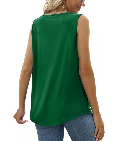 Women's Summer Tank Tops Pleated Square Neck Sleeveless Tops Loose Fit Curved Hem Tunic Shirt Green $8.99 Tops