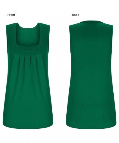 Women's Summer Tank Tops Pleated Square Neck Sleeveless Tops Loose Fit Curved Hem Tunic Shirt Green $8.99 Tops