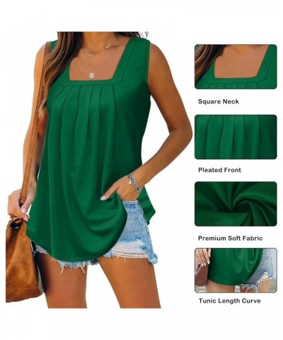 Women's Summer Tank Tops Pleated Square Neck Sleeveless Tops Loose Fit Curved Hem Tunic Shirt Green $8.99 Tops