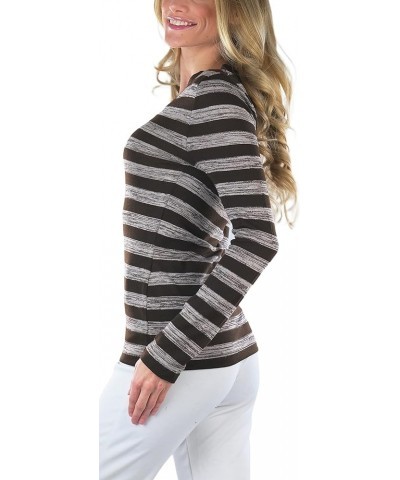 Women's Classic Long Sleeve V-Neck Pullover Sweater Striped: Brown $10.23 Sweaters