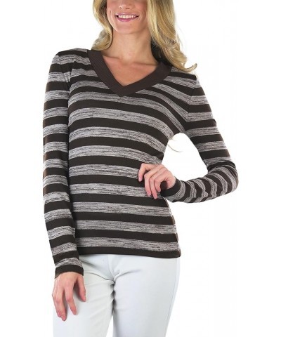 Women's Classic Long Sleeve V-Neck Pullover Sweater Striped: Brown $10.23 Sweaters