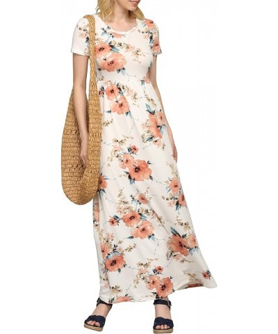 Womens Short Sleeve Loose Plain Casual Long Maxi Dresses with Pockets Wdr2284_white_floral $12.13 Dresses