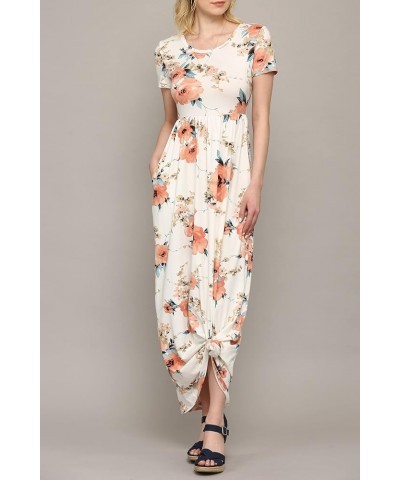 Womens Short Sleeve Loose Plain Casual Long Maxi Dresses with Pockets Wdr2284_white_floral $12.13 Dresses